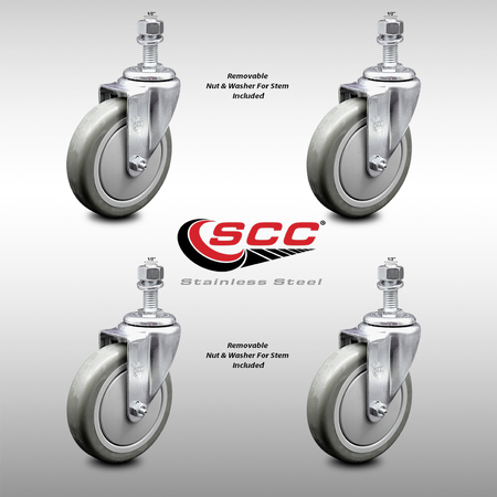 Service Caster 5 Inch SS Gray Polyurethane Wheel Swivel ½ Inch Threaded Stem Caster Set SCC SCC-SSTS20S514-PPUB-121315-4